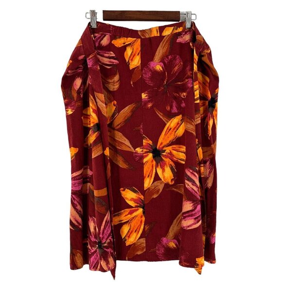 NYCC Floral Button-Front Skirt XL Red Orange Purple Linen Blend Tropical Maxi - Picture 8 of 16